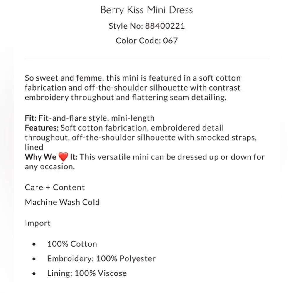 Free People Berry Kiss Mini Dress New!